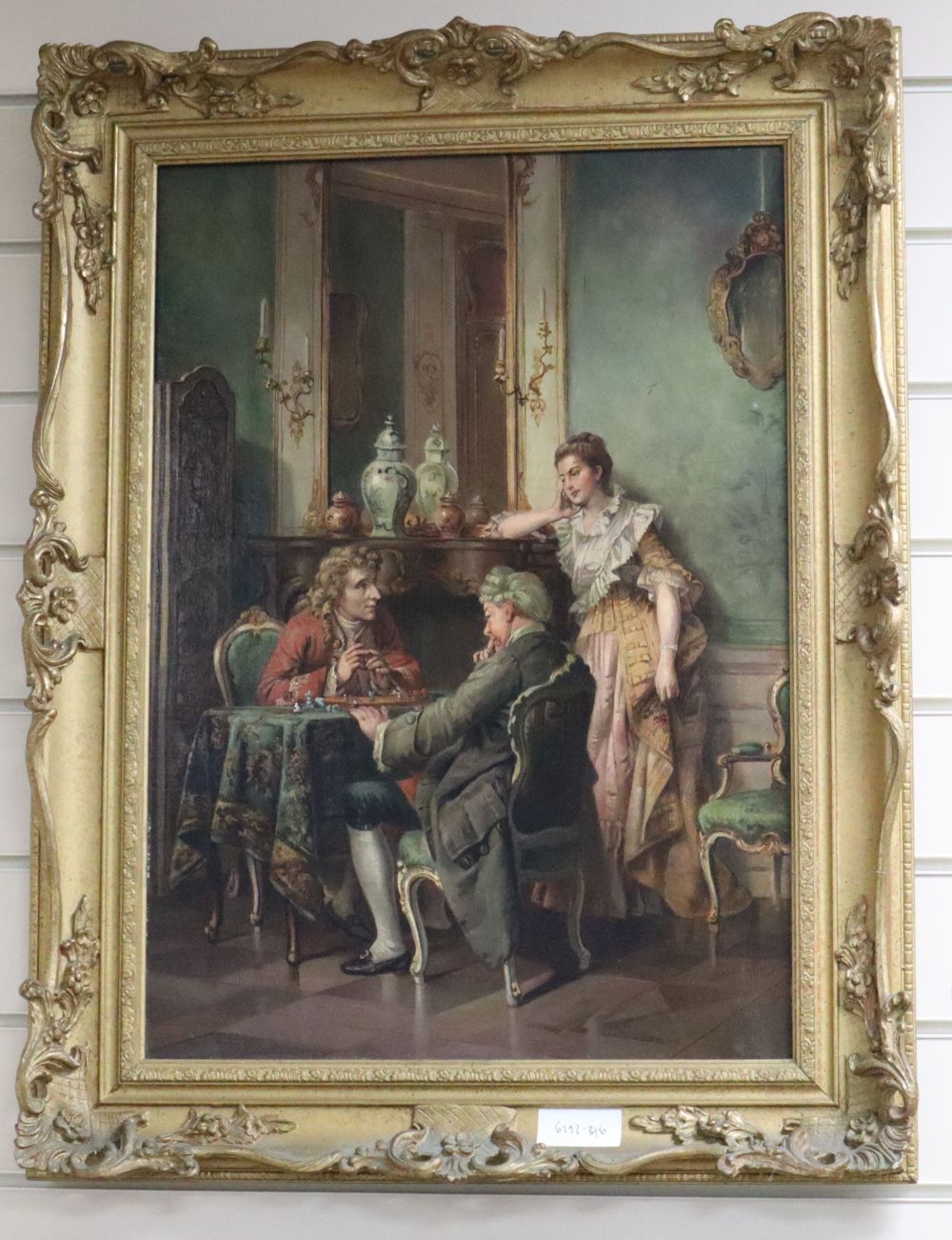 Late 19th century Continental School, oil on canvas, The Chess Match, 57 x 40cm